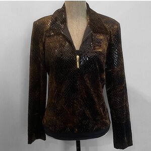 Joseph Ribkoff animal print Textured velour Brown Zip Bomber Jacket size 10